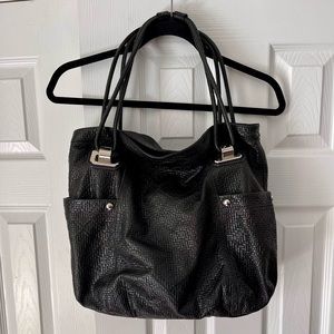 b. makowsky Black Textured Leather Tote with Silver Hardware